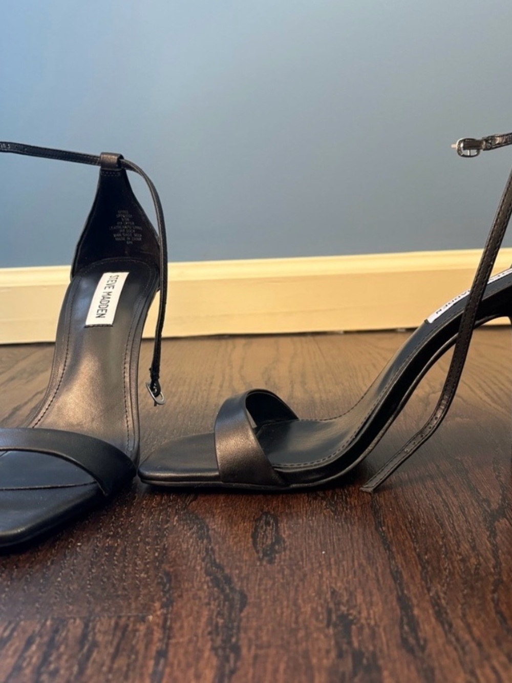 Steve Madden Black Open-Toe Ankle-Strap Stiletto Heels